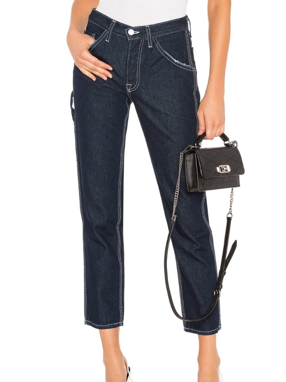 Grlfrnd Janice Carpenter Button Fly Distressed Jean Womens 28 Ready Or Not Blue
